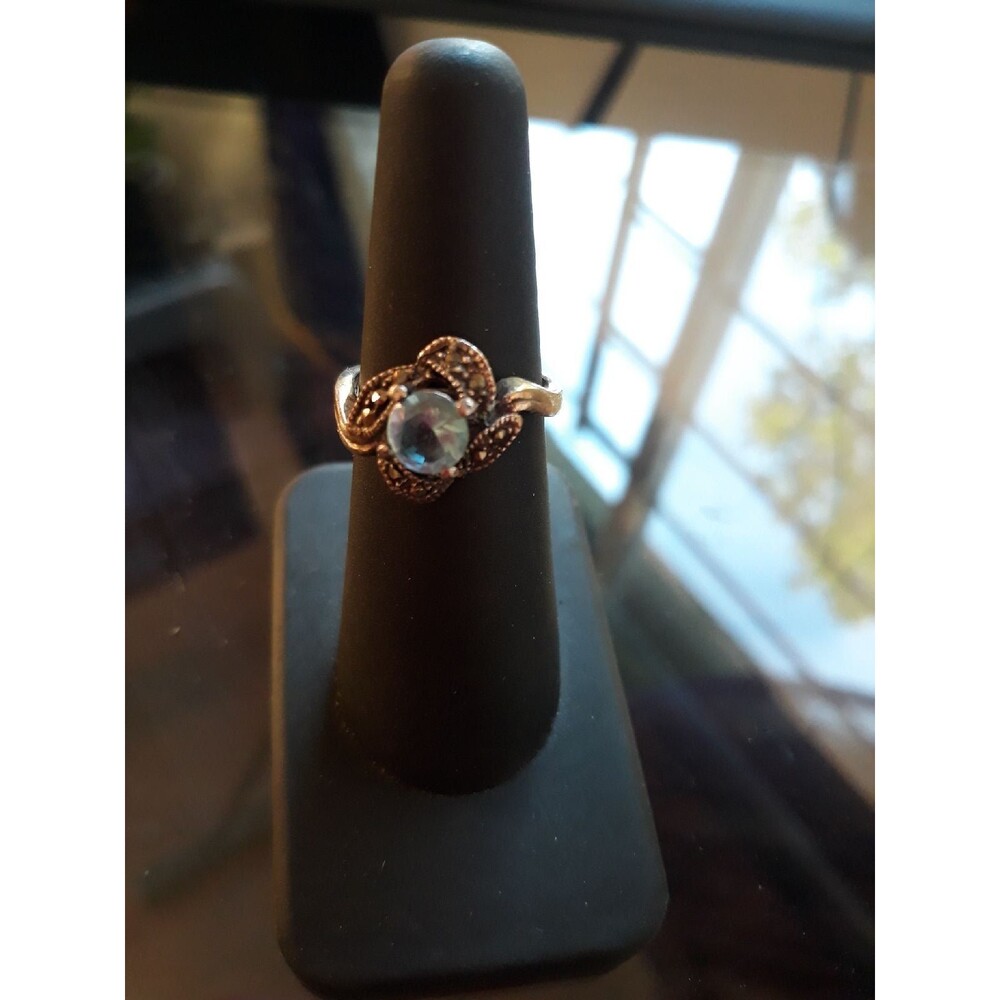 Sterling Silver aqua cz Ring sz6 marcasi
